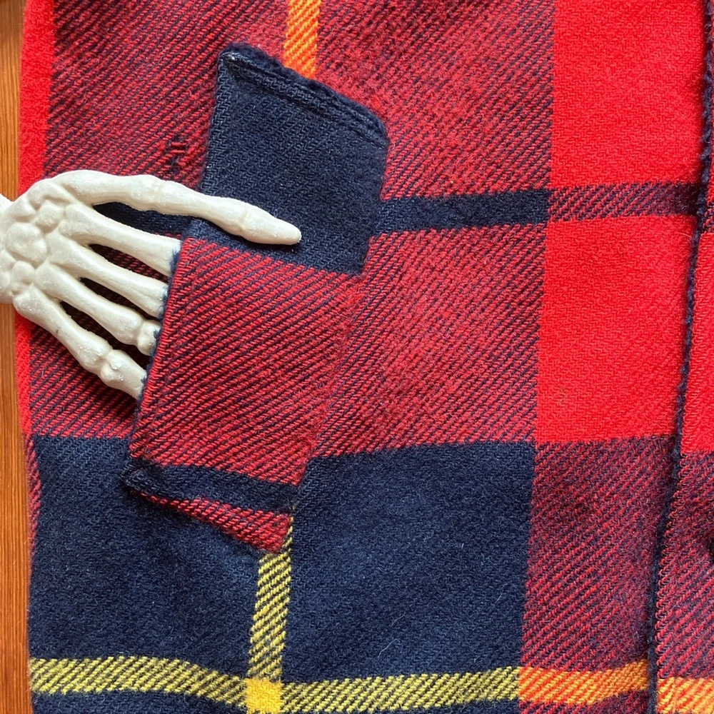💀 SOLD 💀 Vintage 60s Maine Guide Wool Sherpa Lined Plaid Flannel Jacket ~ L - Picture 6 of 8
